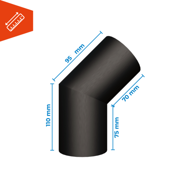 Zwart Zinken verstekbocht 45° Ø80mm - Afbeelding 2