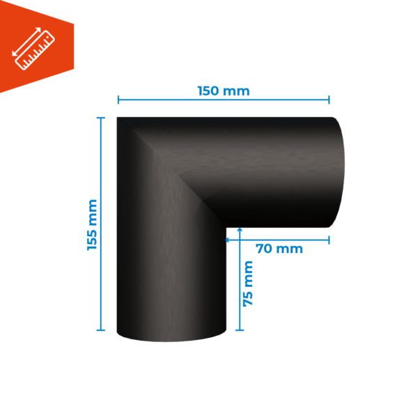 Zwart Zinken verstekbocht 90° Ø80mm - Afbeelding 2